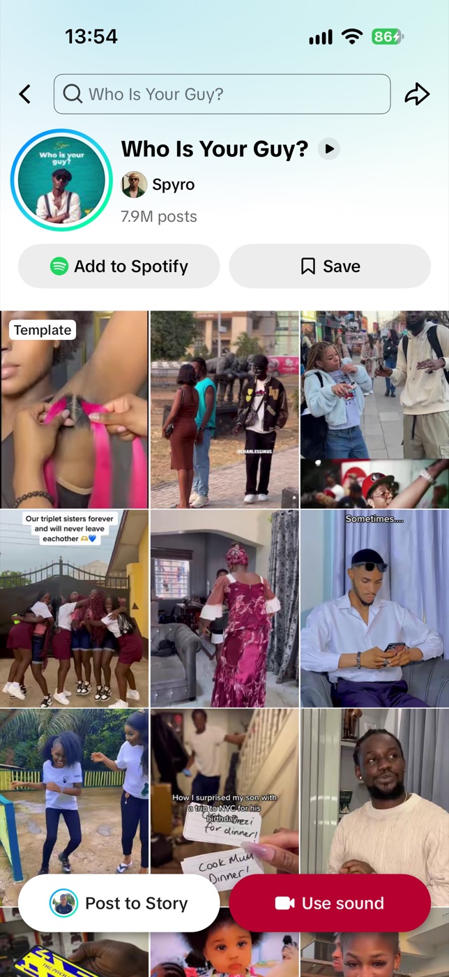 TikTok sound page: Who Is Your Guy? by Spyro, 7.9M posts